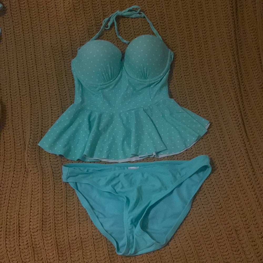 2 piece Teal Xhilaration Peplum Tankini